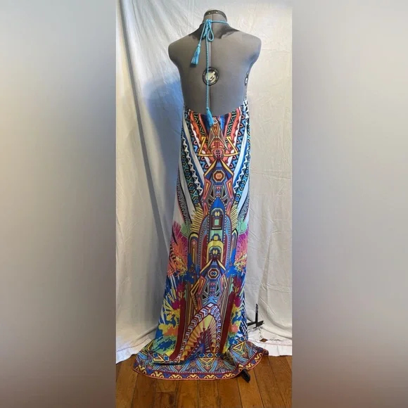 Colorful art deco maxi halter dress - Picture 7 of 9